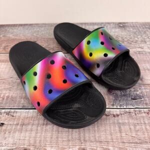 Crocs Solarized Tie Dye Slides Purple Pink Blue Beach Men's 7 Women’s 9 READ